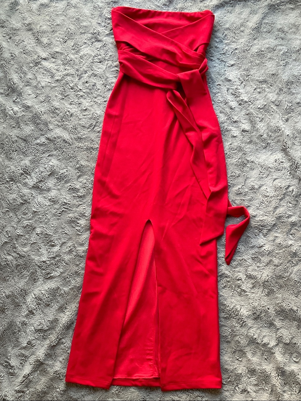 Strapless Red Maxi Dress with Front Slit